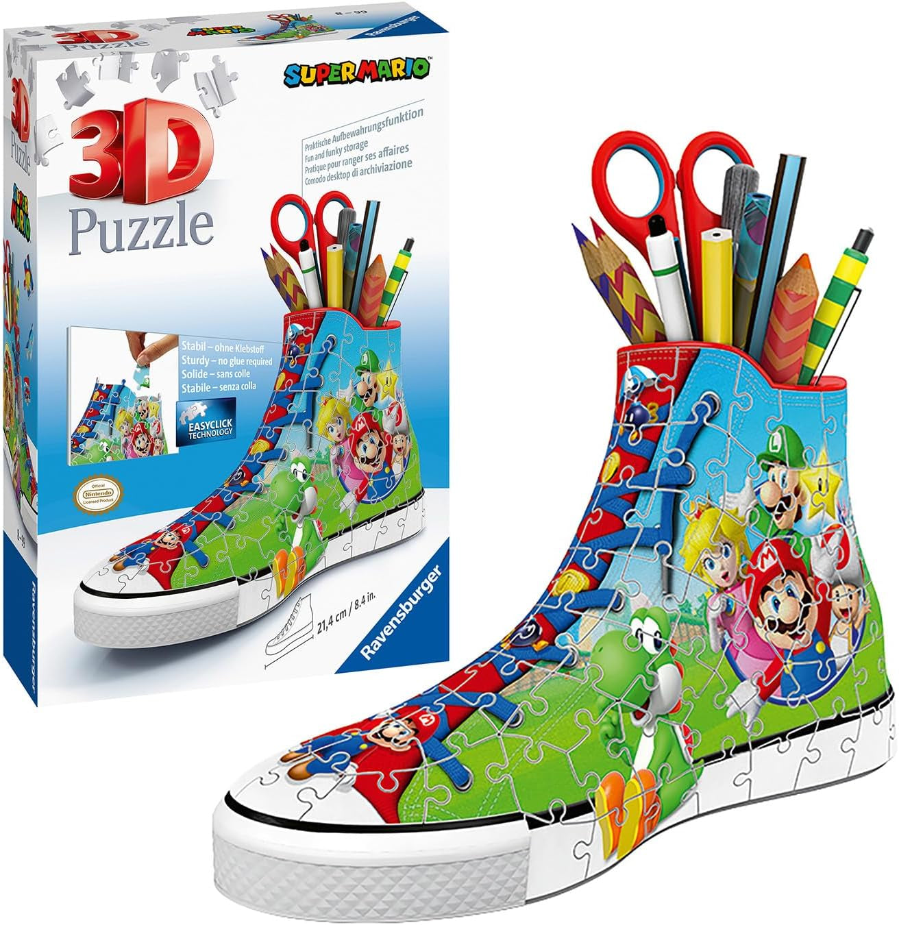 Ravensburger - Super Mario Sneaker - 3D Jigsaw Puzzle - Build a Full-Size Sneaker with Classic Mario Artwork - 108 Sturdy Plastic Pieces - Premium Quality - Display or Use as Storage