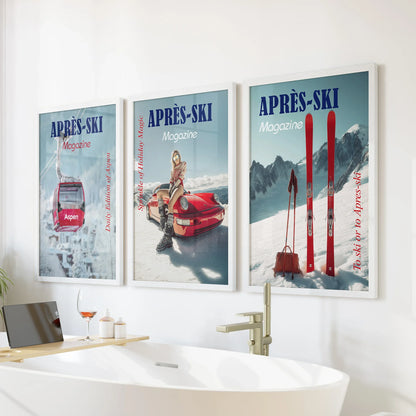 Girly Après Ski Set of 3 Posters. Chic Ski Resort Wall Decor