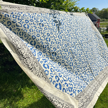 Wild Indigo Bloom – Hand Block Print Cotton Scarf, Oversized Boho Wrap & Lightweight Sarong