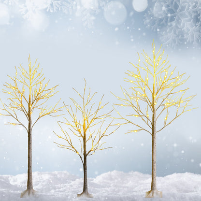 5 Feet Pre-lit White Twig Birch Tree with 72 LED Lights for Christmas