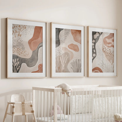 Neutral Terracotta 3 Piece Wall Art. Boho Abstract Prints