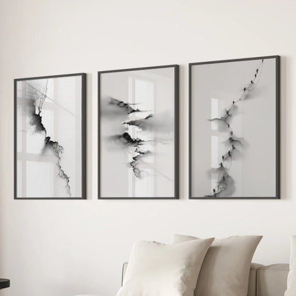 Abstract Mountain 3 Piece Wall Art. Black White Minimalist