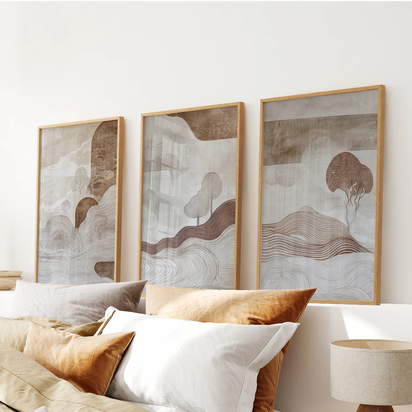 Wabi Sabi Line Art Set of 3 Prints. Earth Tones Landscape