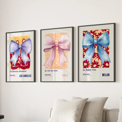 Girly Bow Wall Art Trio. Preppy Pastel Fashion Quotes Posters
