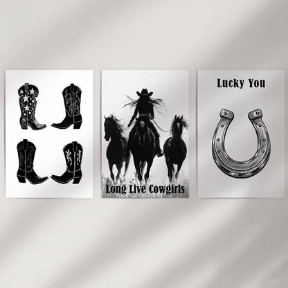 Western Cowgirl Wall Art Set of 3. Rustic Ranch Decor