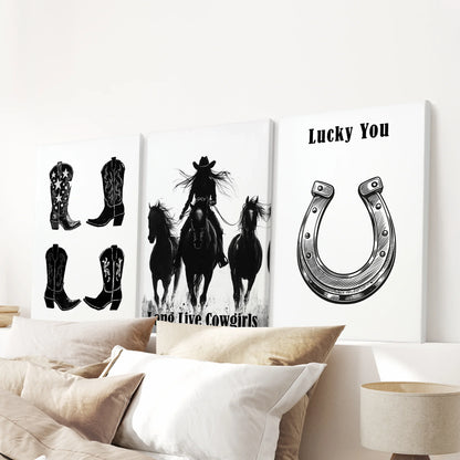 Western Cowgirl Wall Art Set of 3. Rustic Ranch Decor