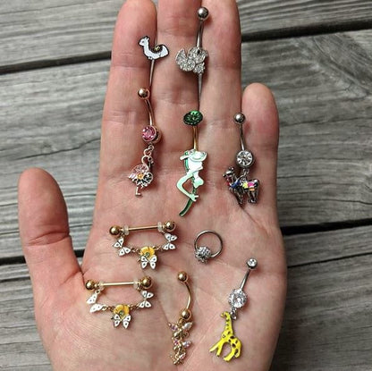 Aurora Gem Rose Gold Tone Butterflies Top Mount Dangle Belly Ring