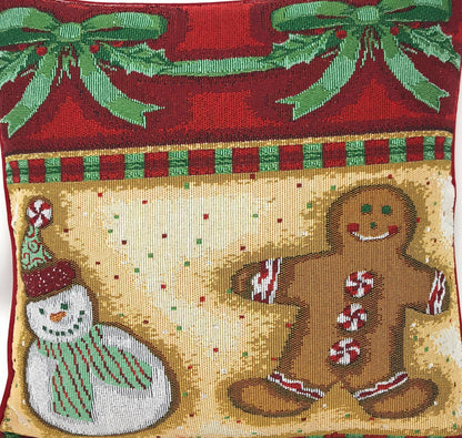 DaDa Bedding Gingerbread Snowman Woven Tapestry Throw Pillow Covers 16" x 16" (12917)