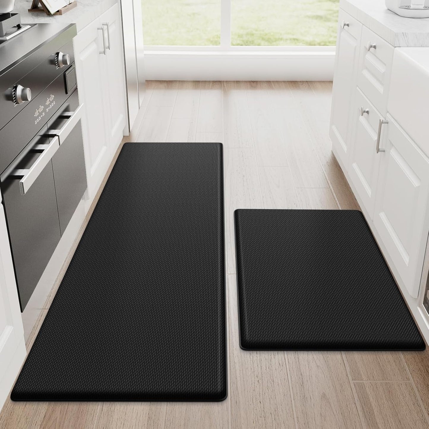 Kitchen Mats, 2PCS Kitchen Rugs, Cushioned anti Fatigue Kitchen Mats for Floor, Non-Slip Standing Desk Mat, Waterproof Kitchen Rug Set for Kitchen,20" X 32"+20" X 94.5"-Full 1Inch Thick,Black
