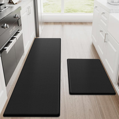 Kitchen Mats, 2PCS Kitchen Rugs, Cushioned anti Fatigue Kitchen Mats for Floor, Non-Slip Standing Desk Mat, Waterproof Kitchen Rug Set for Kitchen,20" X 32"+20" X 94.5"-Full 1Inch Thick,Black