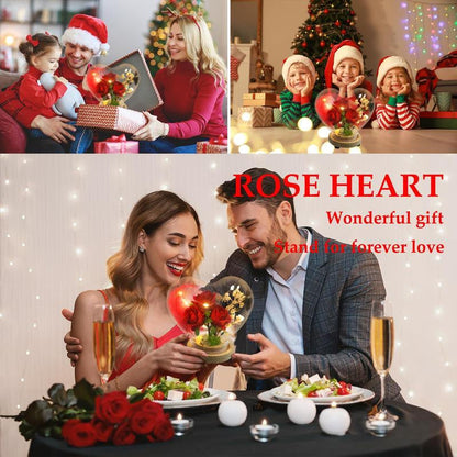 Handmade Rose Heart Glass Case with LED Lights & "I Love You" Necklace in 100 Languages Perfect for Valentine'S Day Anniversaries Birthdays Christmas Gifts for Women