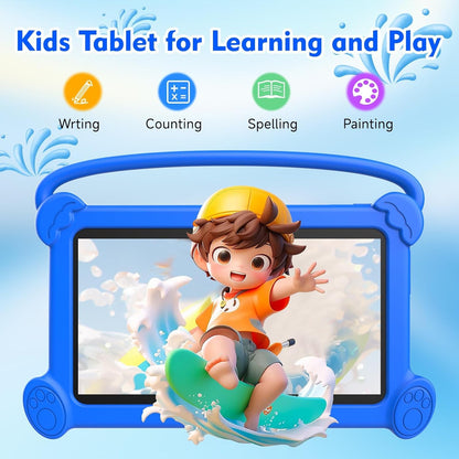 Kids Tablet 7 Inch for Kids 3-9, 32GB ROM, 4GB RAM, Android 12, Toddler Tablet with Shockproof Case, Parent Controls, Dual Camera, Wifi, FM, GPS, Blue