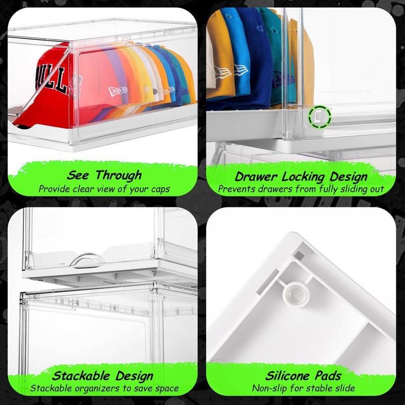 [Video Only] Vtopmart Hat Organizer for Baseball Caps,Clothing with Clear Holder Box, Large Cap Storage with Sliding Tray, Stackable Rack Display Case & Magnetic Door