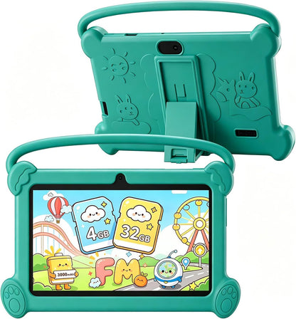 Kids Tablet 7 Inch for Kids 3-9, 32GB ROM, 4GB RAM, Android 12, Toddler Tablet with Shockproof Case, Parent Controls, Dual Camera, Wifi, FM, GPS, Blue