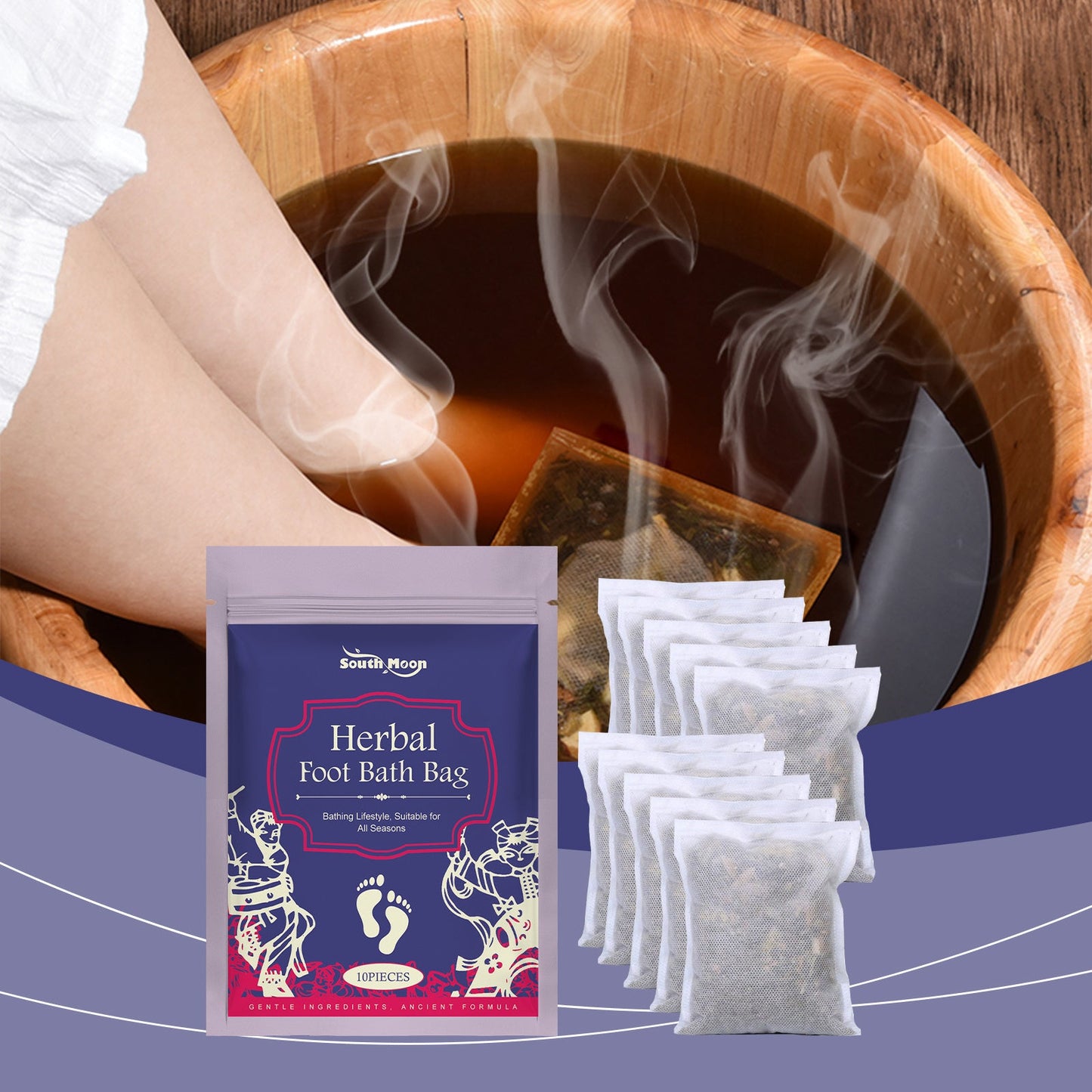 South Moon Herbal Foot Bath Bag Wormwood Extract Foot Soak Pack Gentle Care Foot Bath