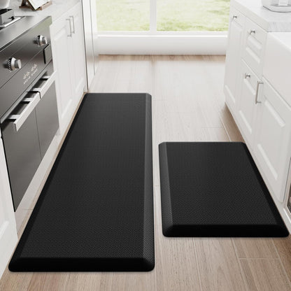 Kitchen Mats, 2PCS Kitchen Rugs, Cushioned anti Fatigue Kitchen Mats for Floor, Non-Slip Standing Desk Mat, Waterproof Kitchen Rug Set for Kitchen,20" X 32"+20" X 94.5"-Full 1Inch Thick,Black