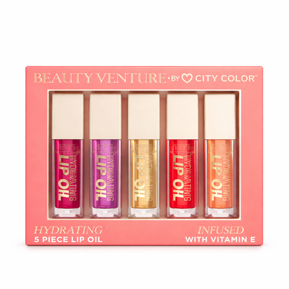 Hydrating 5 Piece Lip Oil Set - Infused with Vitamin E, Rouge