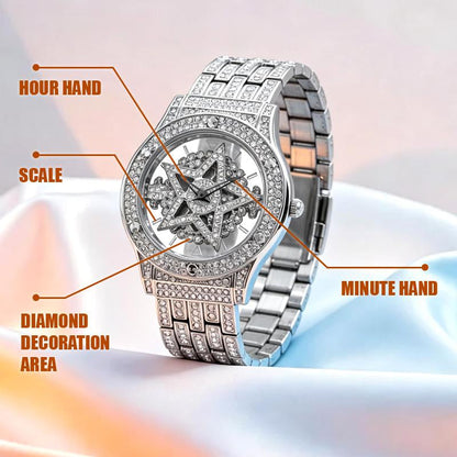 Luxury Watches for Ladies and Gentlemen Luxury round Dial Diamond-Encrusted with Rotating Star Design Quartz Watch - Fashionable Sparkling & Versatile Timeless Classic Design with Adjustment Tool Birthday Gifts