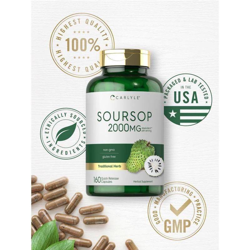 Carlyle Soursop Leaves | 2000Mg | 160 Capsules | Traditional Herb | Non GMO, Gluten Free Supplement