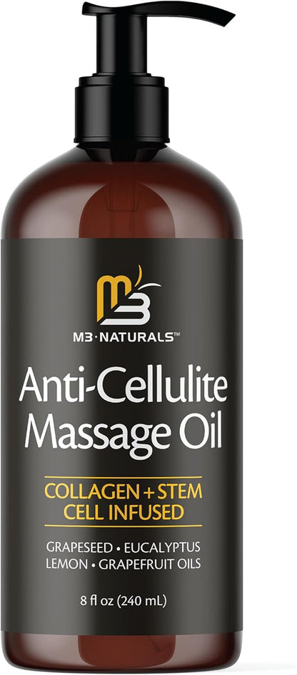 Firming Body Massage Oil with Collagen & Stem Cell – Helps Smooth the Appearance of Cellulite & Improve Skin Texture – Refreshing Aromatherapy Body Oil for Legs & Full Body – 16 Fl Oz