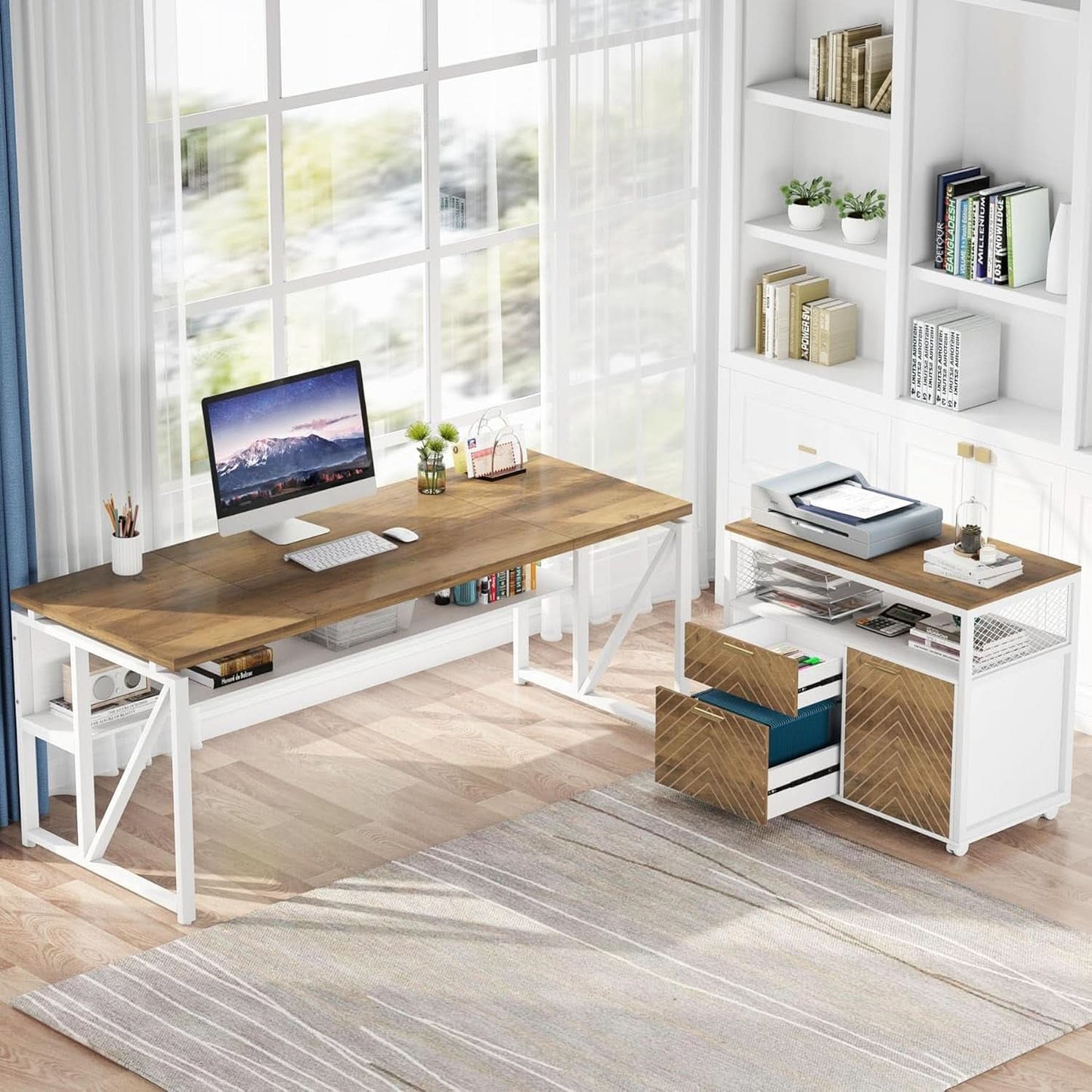 L Shaped Desk Walnut Sixty Three Inch Executive Desk