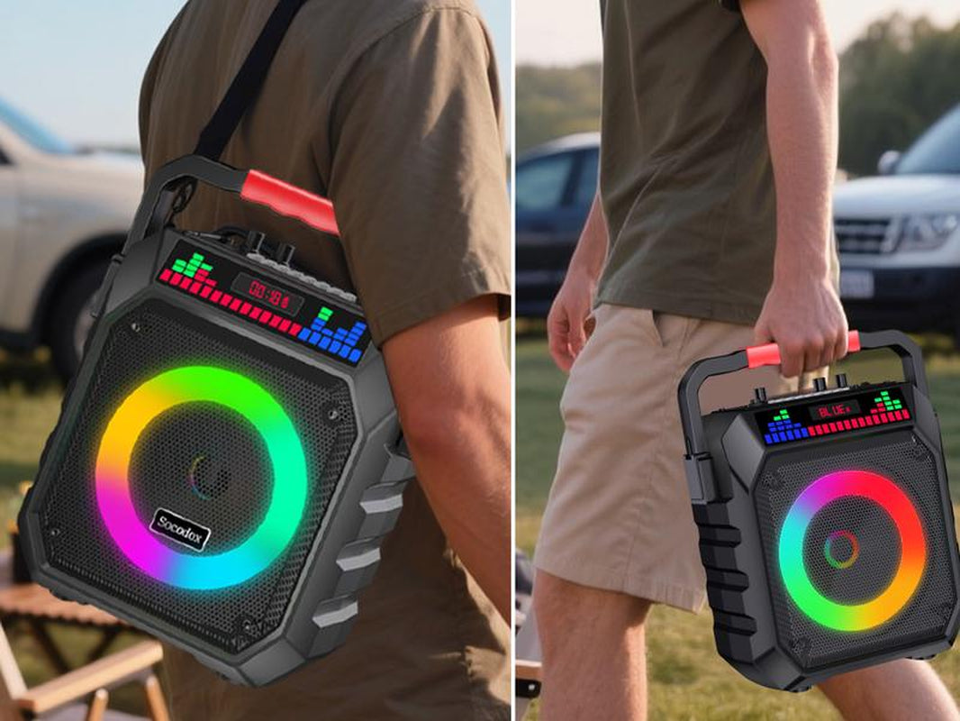 Socodox Karaoke Machine for Adults & Kids Portable Bluetooth 5.2 Speaker with 2 Wireless Microphones RGB Lights AUX USB TF AUX Home PA System for Family Party Outdoor Fun