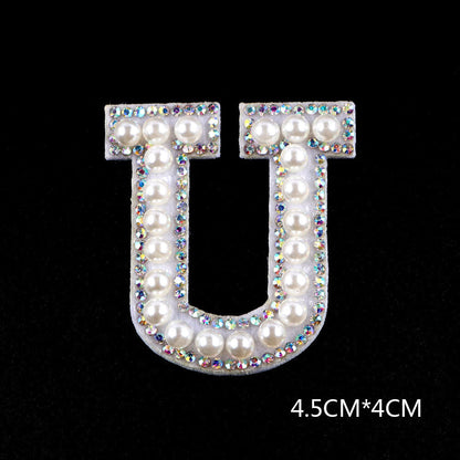 Pearl Rhinestone Cloth Sticker-Letter A-White-2 Pack