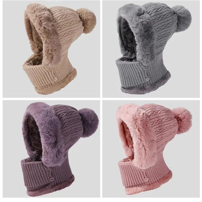 Women'S Winter Knitted Balaclava, Warm Full Face Coverage Beanie with Ear Flaps and Neck Gaiter, Stylish Ski Mask for Cold Weather Outdoor Activities