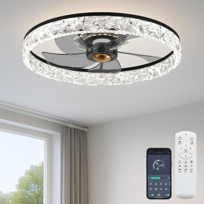 20‘’ Ceiling Fan with Light, Upgraded Low Profile Fan, Flush Mount Ceiling Fan, 6 Speeds, Dimmable LED, App & Remote Control, Quiet DC Motor, for Bedroom, Living Room, F115 White