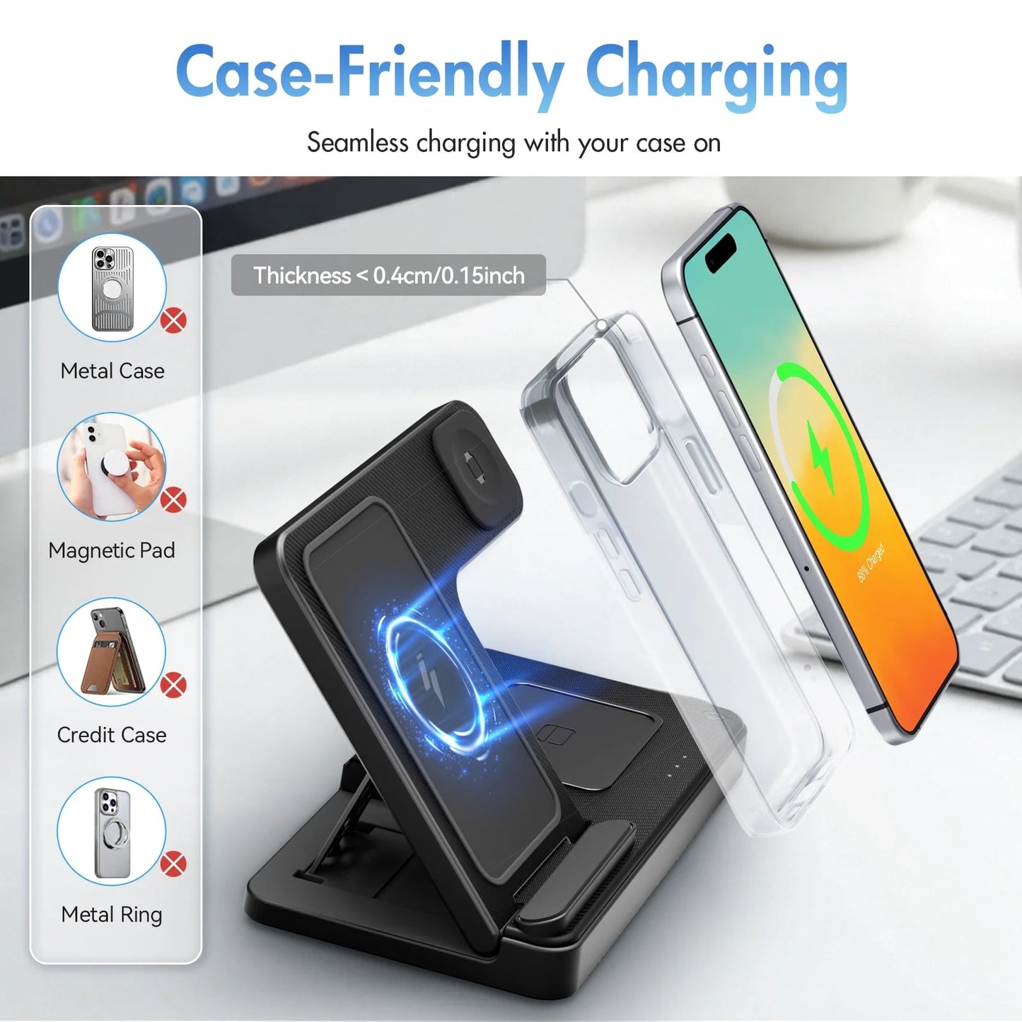 Ultimate Wireless Charging Station - Magnetic Charger for iPhone 17-11, Apple Watch Series 9-3, and AirPods Pro/2/3 - Sleek Black Design, No Adapter Needed!