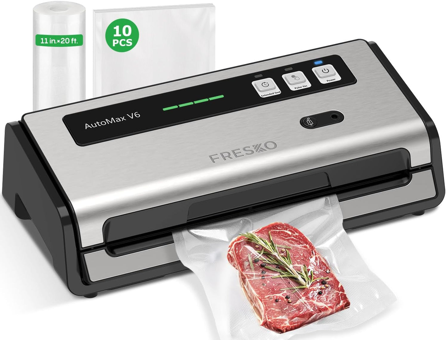 FRESKO Vacuum Sealer Machine with Automatic Bag Detection, 0.2-Inch Widened Heating Strip, Compact Food Sealer, Easy to Use, Starter Kit