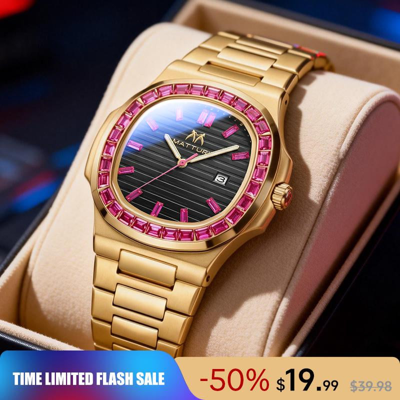 Brand Counter Authentic Premium Boutique Luxury Square Wristwatch – Rainbow Crystal Accents | High‑End Men’S Timepiece with Diamond Mirror Finish | Versatile Casual & Business Look | Ideal Gift for Him | Stylish Wristwatch with Date Function