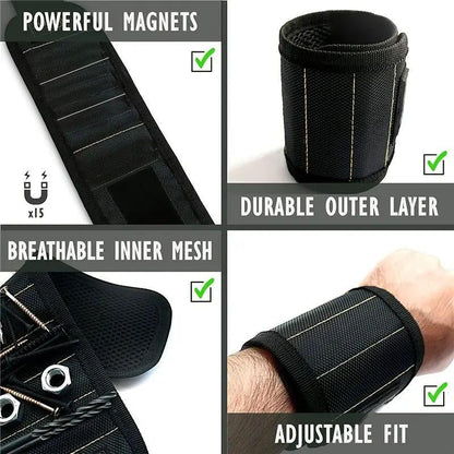 Magnetic Wristband, Adjustable Breathable Tools Storage Armband, Wrist Magnet Screw Holder, Magnetic Wrist Strap for Holding Tools, Screws, Nails, Bolts, Drilling Bits, Tool Pockets
