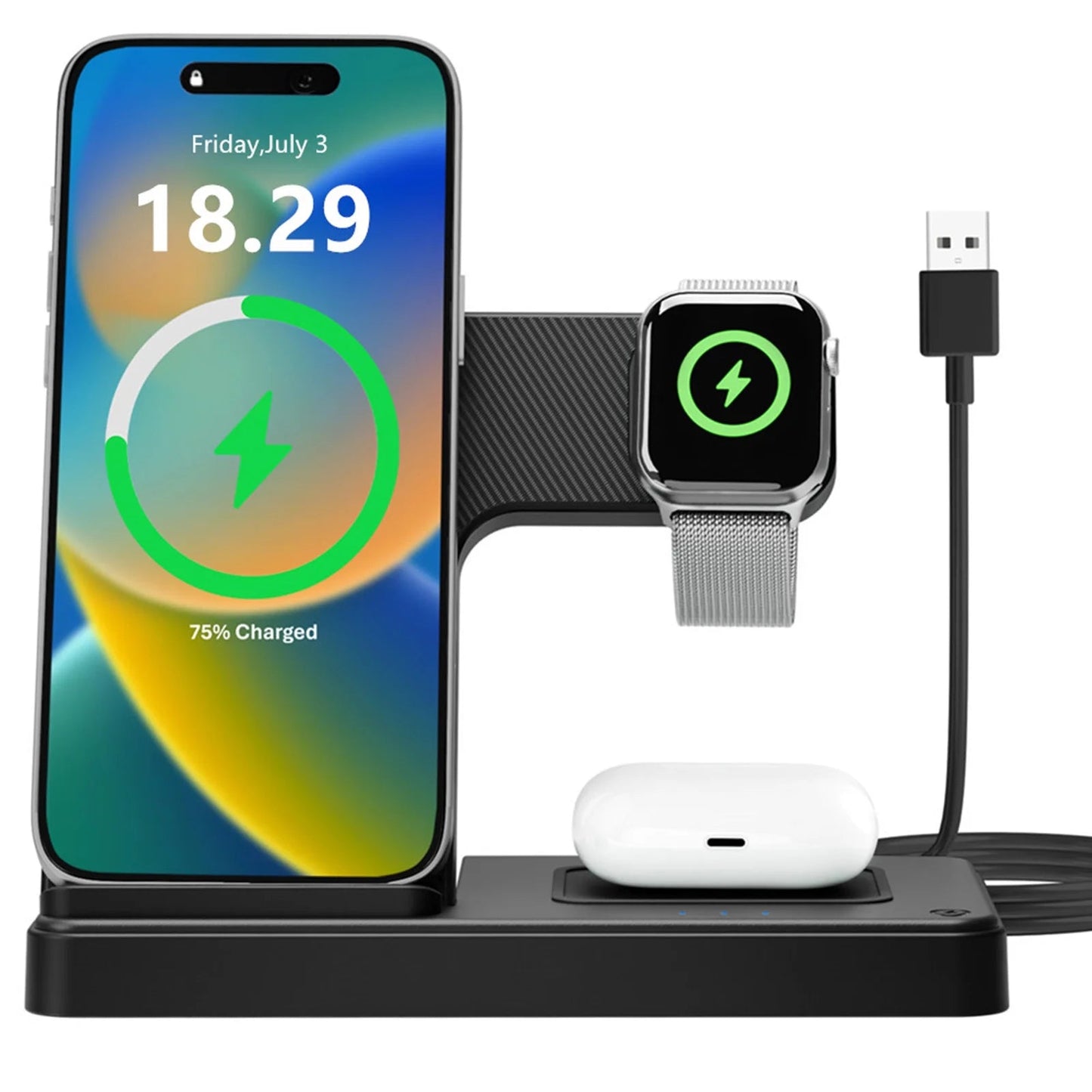 Ultimate Wireless Charging Station - Magnetic Charger for iPhone 17-11, Apple Watch Series 9-3, and AirPods Pro/2/3 - Sleek Black Design, No Adapter Needed!