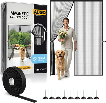 AUGO Heavy Duty Magnetic Screen Door - Self-Sealing Mesh for Ultimate Bug Protection - Ideal for Kids and Pets - 38" x 83" with Innovative Stay Open Feature