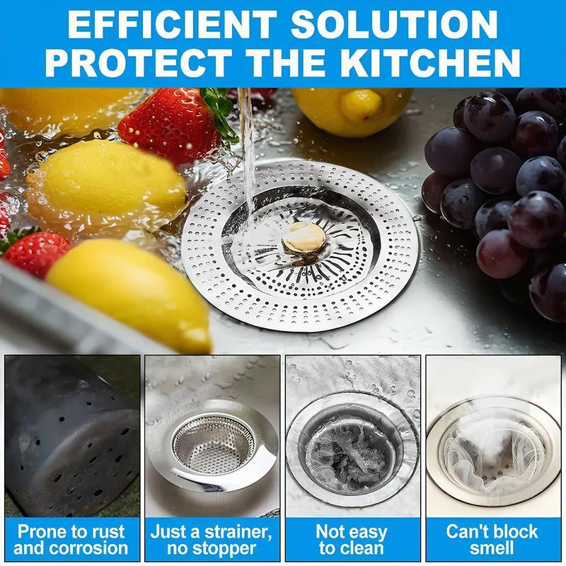3 in 1 Kitchen Sink Drain Strainer,Universal Stainless Steel Kitchen Sink Stopper, Pop up Anti-Clogging for 3-1/2 Inch US Standard Sink Drain Strainer