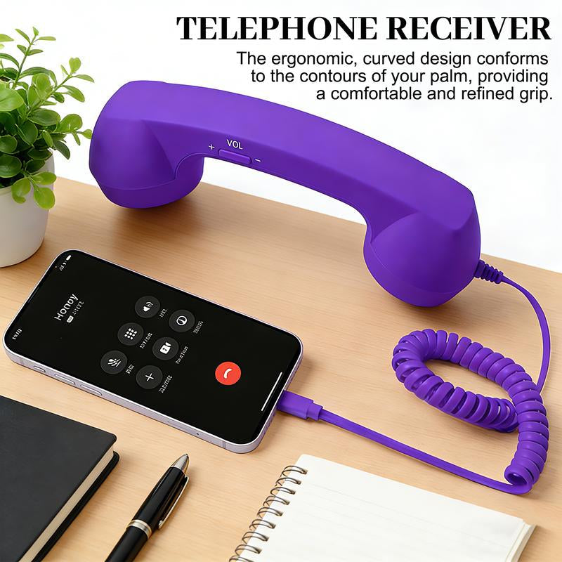 Novelty Retro Handset for Phones – Fun Gift for Parents, Teens & Offices, Easy Plug-In Type-C, Clear Calls, Tangle-Free 3Ft Cable