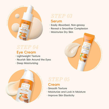 Hydrating Turmeric Skin Care Moisture Set, 1 Set Facial Cleanser & Toner & Serum & Eye Cream & Face Moisturizer & Soap & Makeup Bag & 12Pcs Mud Mask, Moisturizing Skin Care Kit for Women, Hydrate Skin Care Products, Glow Kit, Skin Care Sets