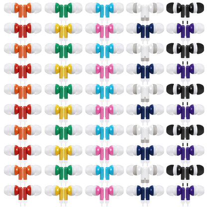 Saysurey 50 Pack Earbud Bulk Kid Headphone Earphone Earbud with Wire Individually Bagged for Classroom Student School Library(Multicolor)