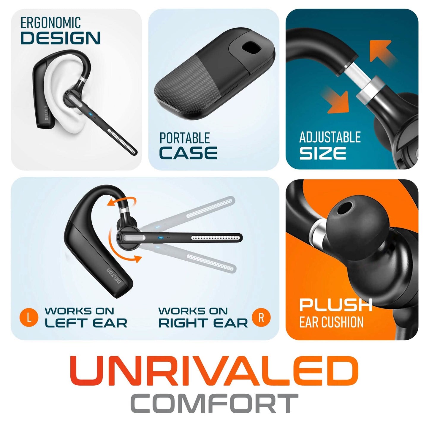 Delton 90X Wireless Bluetooth Headset with Noise Cancelling Mic and Charging Case