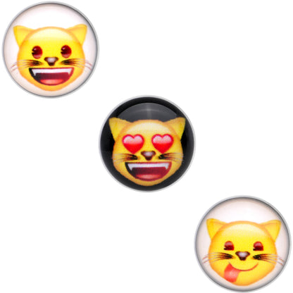 5/8 Licensed Cat Face emoji Tongue Ring Set of 3
