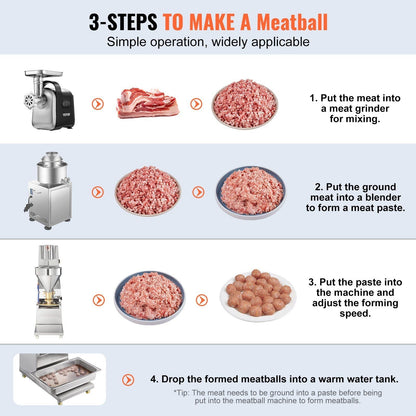 VEVOR Commercial Meatball Forming Machine, 280 PCs/min Automatic Meatball Maker, 1100W Electric Fish Beef Pork Shrimp Ball Making Tool, Stainless Steel Meatball Former with 18/20/22/26/30/32 mm Models