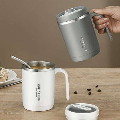 1pc Stainless Steel Cups With Lid; 16 Oz 304 Stainless Steel Tumblers Durable Coffee Mug With Splash Proof Sliding Lid; Drink With Lid Open; Plastic Housing And Lid; Straw Not Included