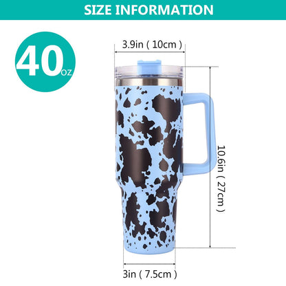 40oz 5D cowprint Insulated Tumbler With Handle And Straw Lid Portable Large Capacity water bottle, Heat preservation,304 Stainless Steel Cup For Outdoor Sports, Travel & Camping Birthday Gift
