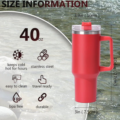 40oz large capacity tumbler, With Handle And Straw Lid, Insulated Reusable Stainless Steel Water Bottles Travel Mug Coffee Cup car cup water cup For Men Women Outdoor Camping Driving,  gift