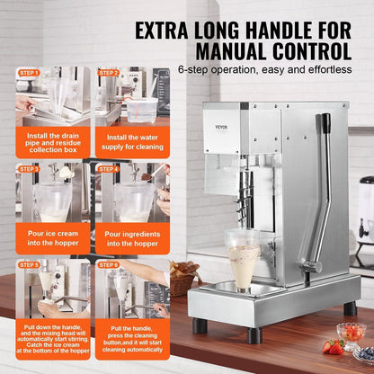 VEVOR Ice Cream Blender 750W Ice Cream Mixer Stir Machine 304 Stainless Steel