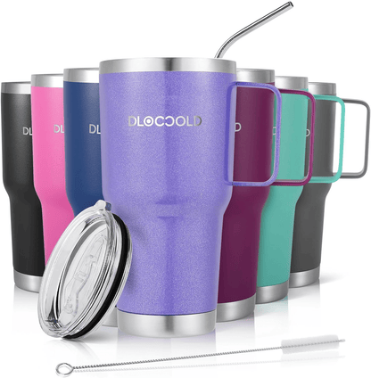 30 oz Tumbler with Handle, Stainless Steel Insulated Travel Coffee Mug with Lid and Straw, Thermal Coffee Cup for Hot&Cold Drinks, Spill Proof, Cup Holder Friendly, Dishwasher Safe, B PA F ree