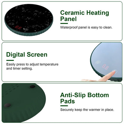 Desktop Electric Cup Warmer 8Hours Auto Off Overheating Protection Smart Timer Setting 2 Temperature Levels  Ceramic Heating Panel For Office Home