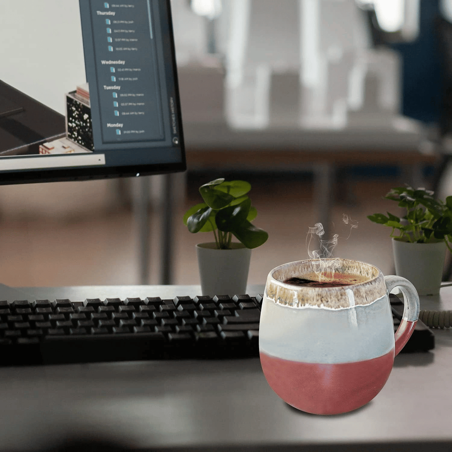 18 oz Large Pottery Coffee Mug, Brown Big Tea Cup for Office and Home, Dishwasher and Microwave Safe