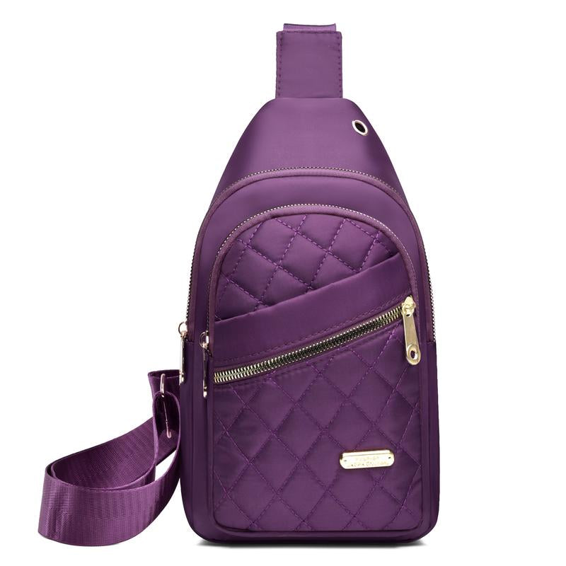 Solid Color Quilted Fanny Pack - Casual Zipper Chest Belt Bum Bag, Adjustable Sling Bag for Daily Use, Lightweight & Waterproof
